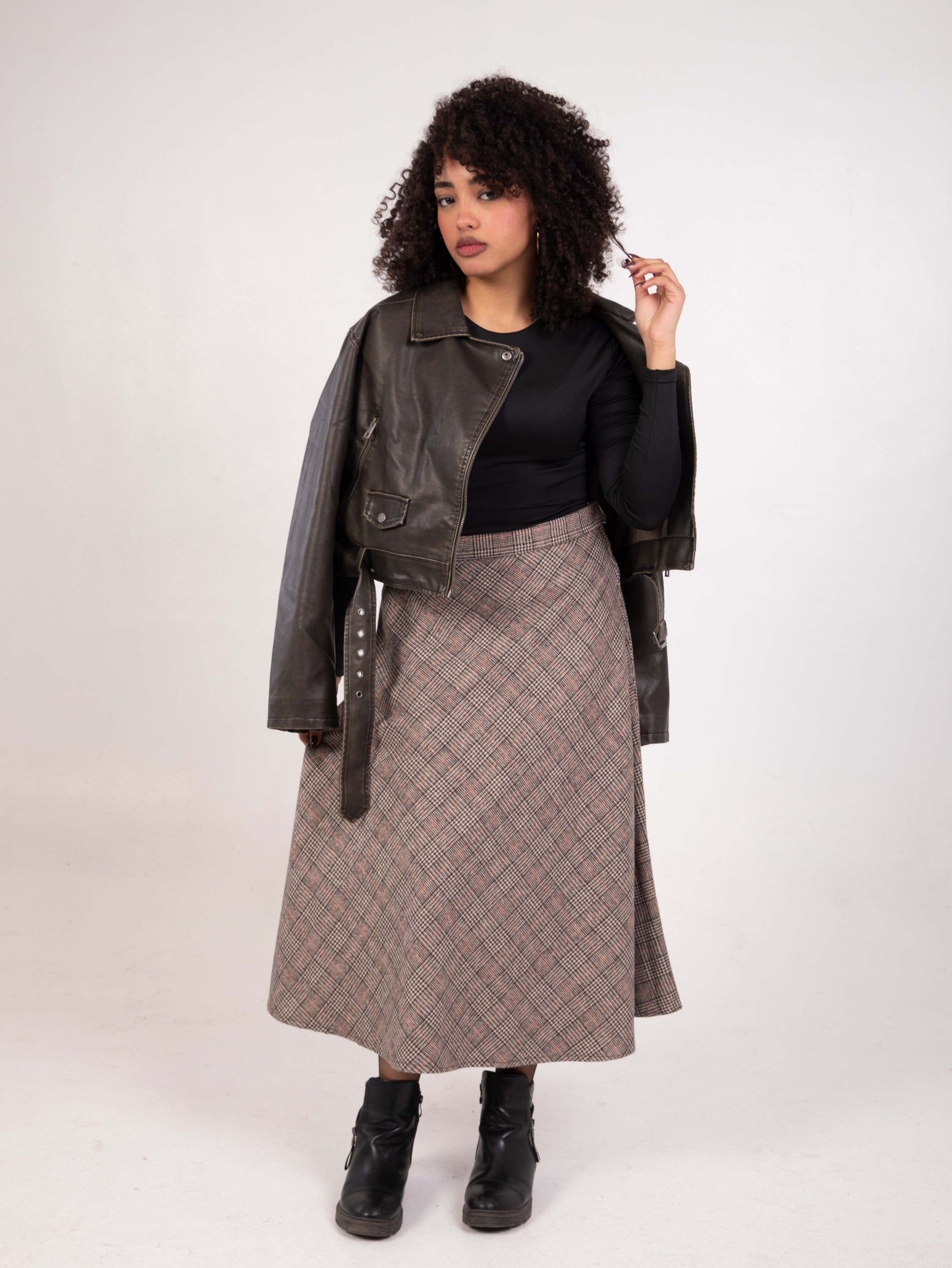 Beige Plaid Winter Skirt