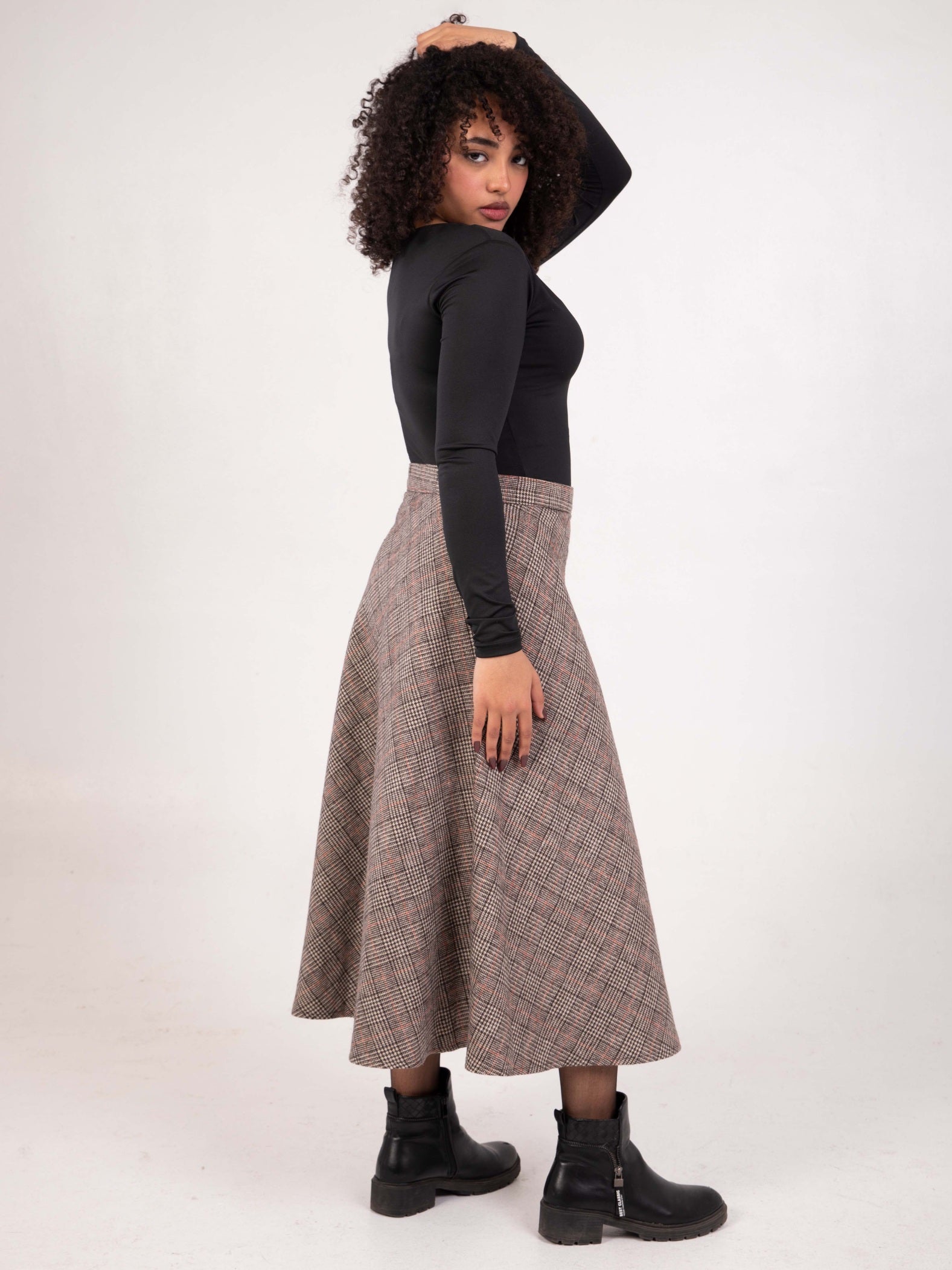 Beige Plaid Winter Skirt