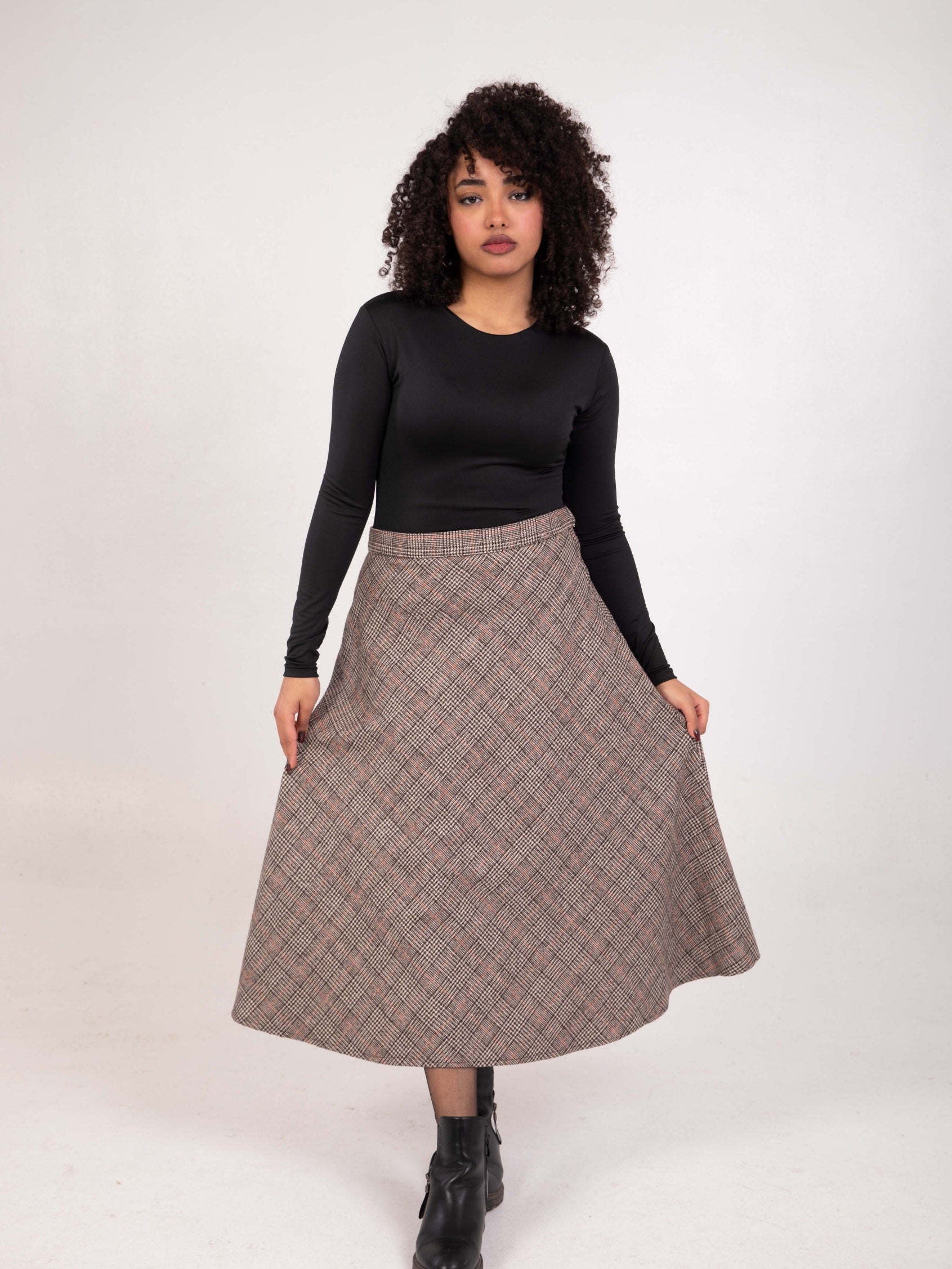 Beige Plaid Winter Skirt